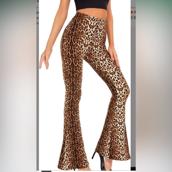 Leopard bell bottom pants flared rave club dance festival party animal print new - Picture 3 of 3